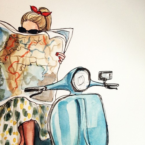 disegno ragazza su vespa