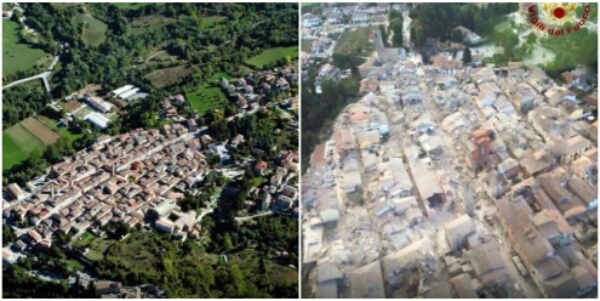 Amatrice prima e dopo il terremoto del 24 agosto 2016 