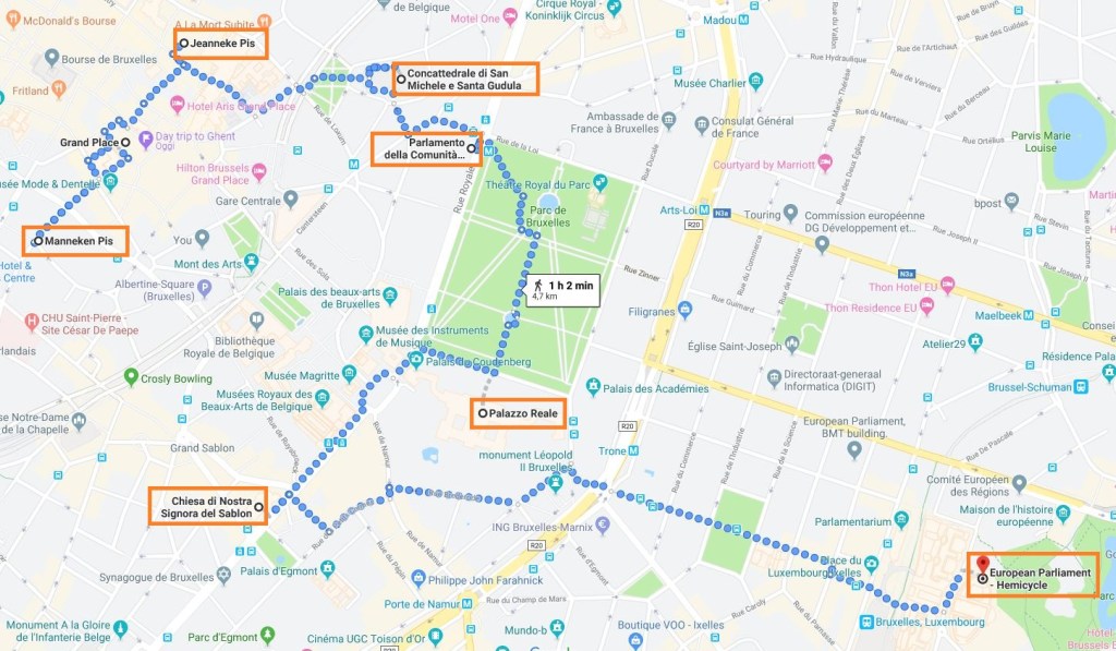 Percorso a piedi a Bruxelles in un giorno