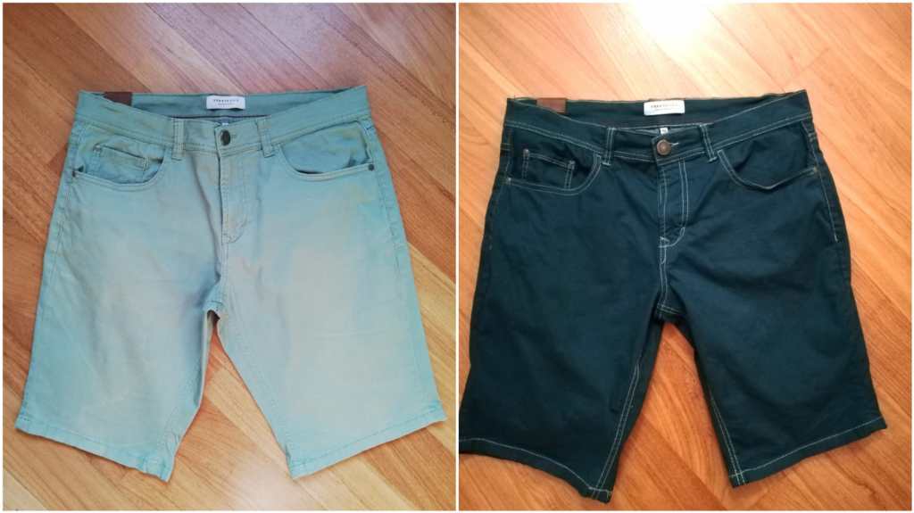 Pantaloncini prima e dopo la tintura